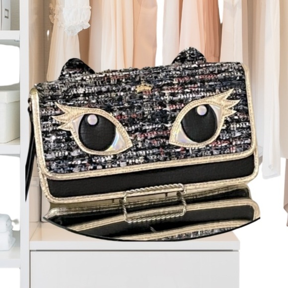JUICY COUTURE Cat Eyes Ears Wristlet Clutch Tweed  Handbag Wallet - Picture 1 of 16